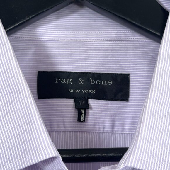 Rag & Bone L/S Lilac Stripe Weathered Button Shirt 100% Cotton Men's Size 17(XL) - Picture 3 of 7